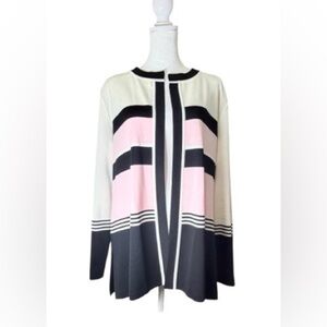 Misook Open-Front Colorblock Cardigan in White, Pink & Black. Size XL. Career.